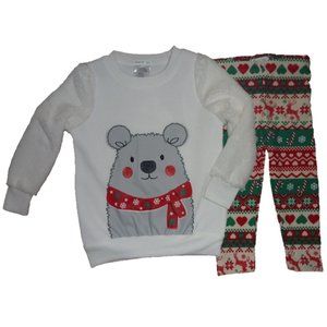 Toddler Girls Plush Koala Bear Sweatshirt & Christmas Leggings Size 2T 3T 4T NWT